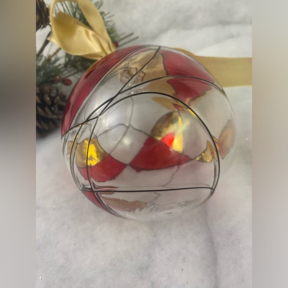 Partylite Retired Mosaic Calypso Christmas Glass Ball Ornament Red Gold Clear - Picture 5 of 7